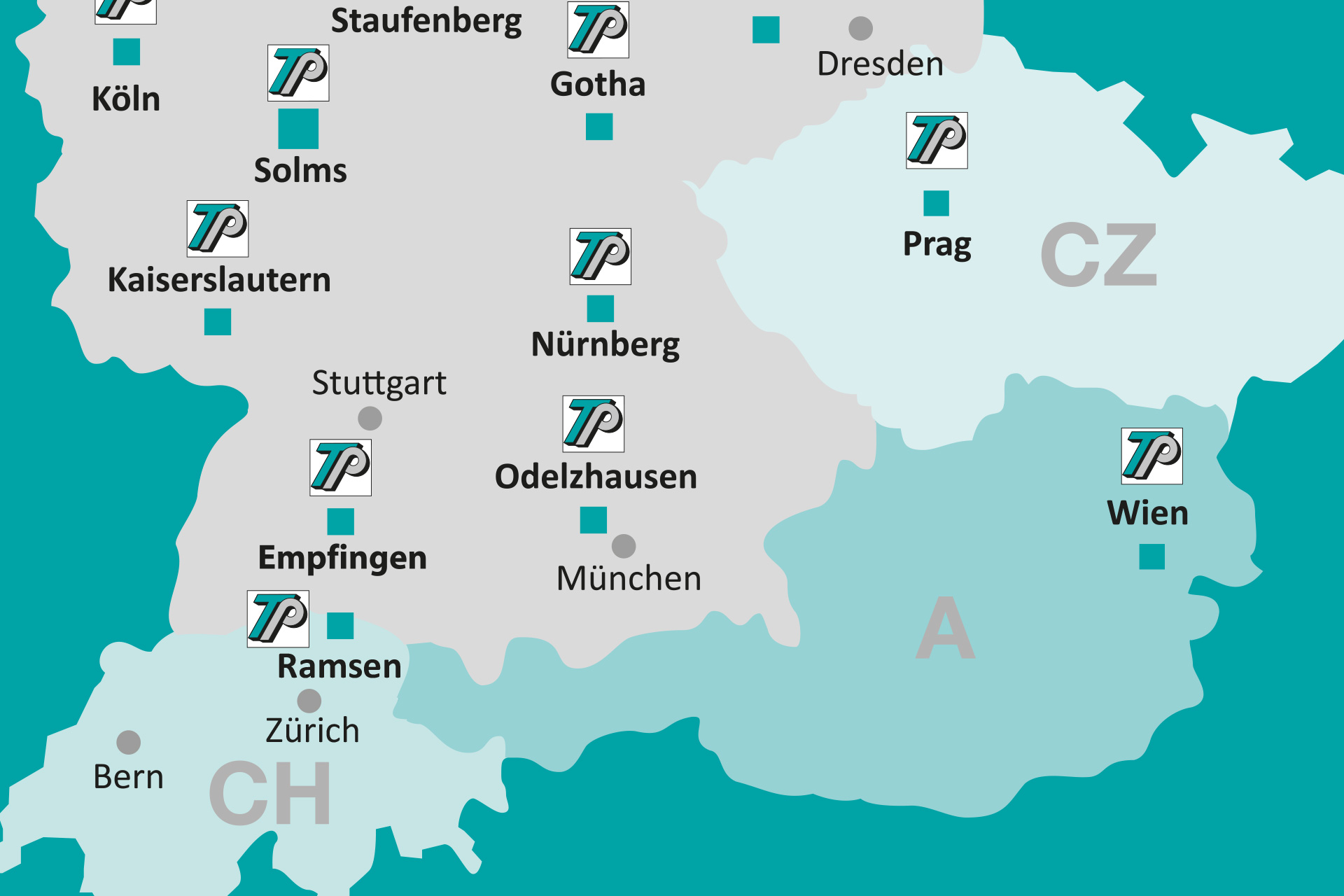 Standorte Europa Karte mit allen TransPak Standorten