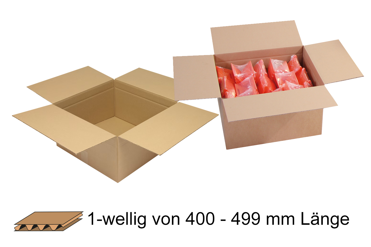 Wellpapp-Faltkarton 1-wellig von 400 - 499 mm Länge