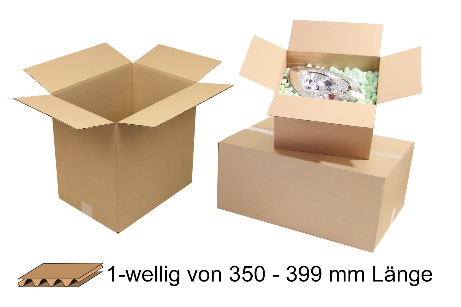 Wellpapp-Faltkarton 1-wellig von 350 - 399 mm Länge