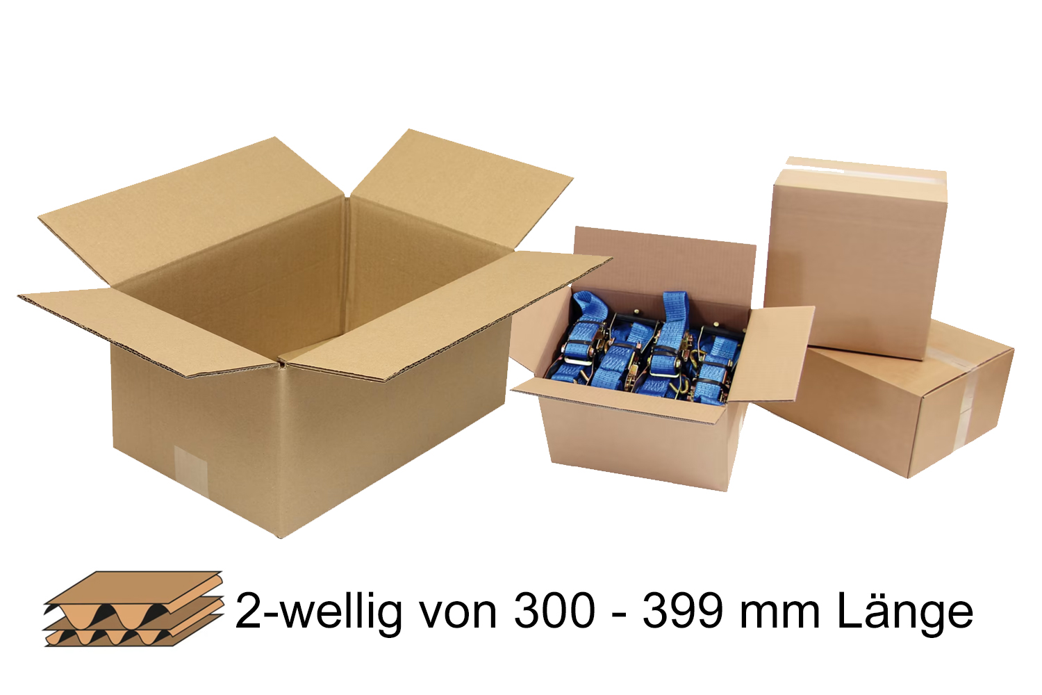 Wellpapp-Faltkarton 2-wellig 300 - 399 mm Länge